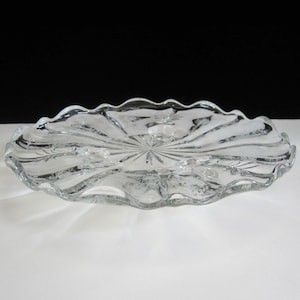 Fostoria Chintz 3-Toed Tidbit, 7 7/8&quot; Round Floral Elegant Etch 338 • Vintage 1940 Crystal Optic Baroque Bon Bon with Scalloped Rim, WV, USA
