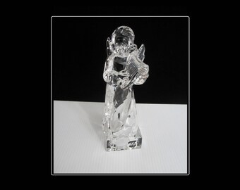 Mikasa Christmas Angel Figurine 8" Angelic Harp Herald Collection • Lead Crystal Musical Winged Holiday Figure SN093/529 • Made in Germany