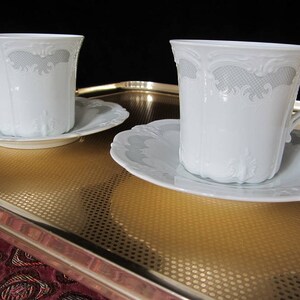 2-Sets Tirschenreuth Orleans Cup & Saucer • Vintage 1980s Baronesse Fine Bavarian Porcelain Embossed Tea or Coffee Cups • Crafted in Germany