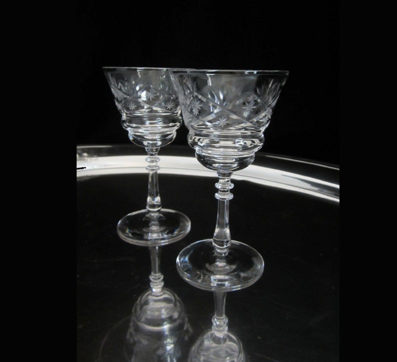 2-Pc Bryce Bros. Liquor Cocktail Glass 865-2 Wheel Cut Polished & Gray Fans, Diamonds, Stars Blown Crystal Goblet Vintage 1930s PA USA image 8