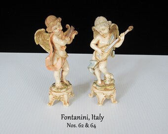 Pair 6" Fontanini Musical Angels 62 & 64 Depose Italy • Vintage Early Signed Spider Mark Classic Hand Painted • Collectible Christmas Decor