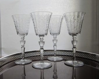 2-4 Pc Rembrandt Wine Glass by Rock Sharpe • Vintage 1937 Elegant Cut Crystal Optic Bowl Hexagon Stem 2008 • Gray & Polished Floral Dots USA