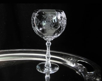 Magnum Wine Navarre Clear by Fostoria Glass • Elegant Etched Crystal Goblet • Optic Bowl, Etch 327, Stem 6016 • Vintage 1936 Handcrafted USA