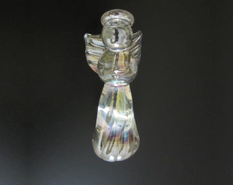 Ron Ray Art Glass Guardian Angel Figurine or Paperweight • Vintage 1997 Signed & Dated Blown Iridescent Sweet Christmas Angel • Handmade USA