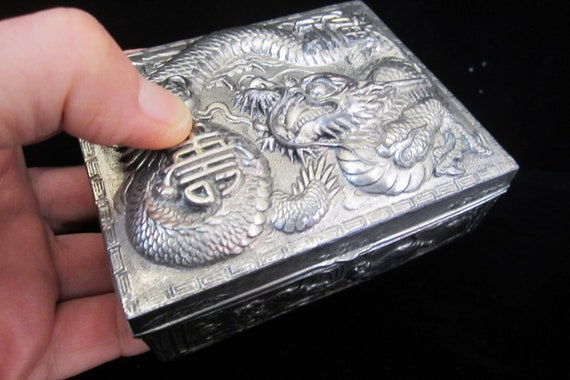 Japanese Dragon Cigarette Case Footed Hinged Box • Antique