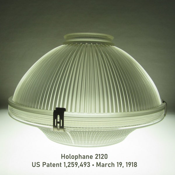 9.75" Holophane 2120 Glass Prismatic Pendant 2-Piece Light Shade • Vintage Mar 19, 1918 USA Patent 1,259,493 Industrial Engineered Lighting
