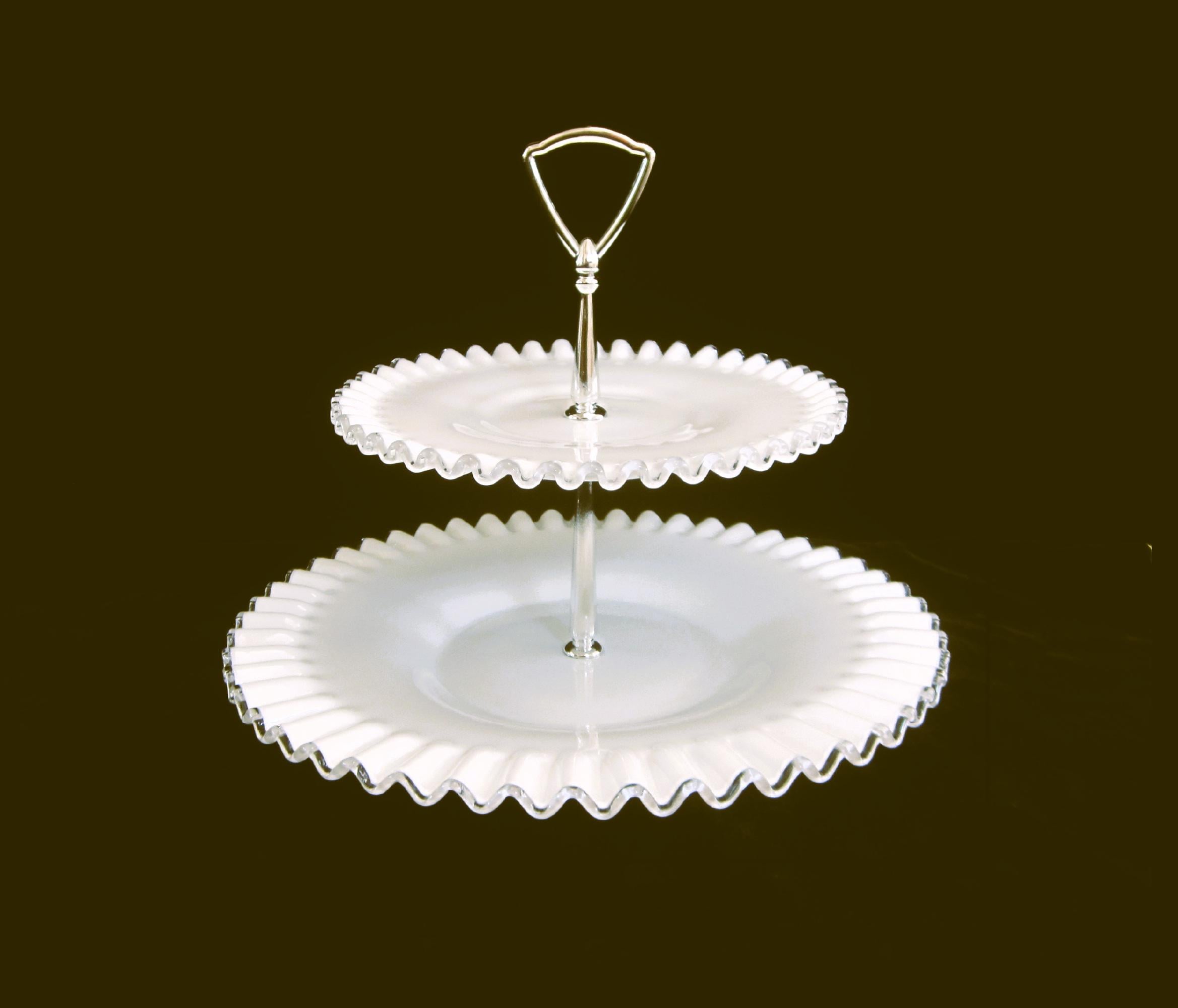 Vintage Fenton Silver Crest Milk Glass Tidbit Tray: 1950s 2-tier