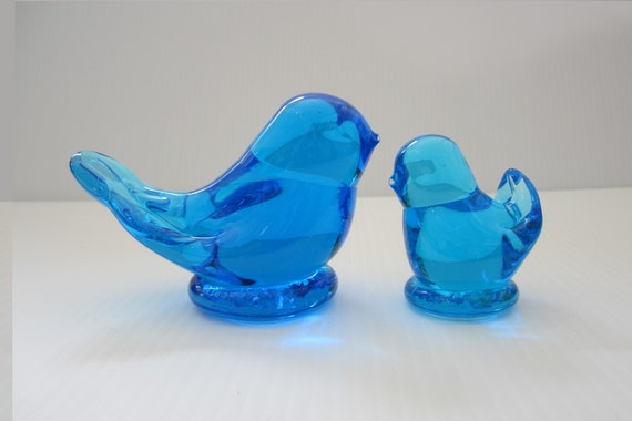 Vintage Blue Birds of Happiness Signed by Artist Leo Ward 1993  Glass Figurines Free Shipping