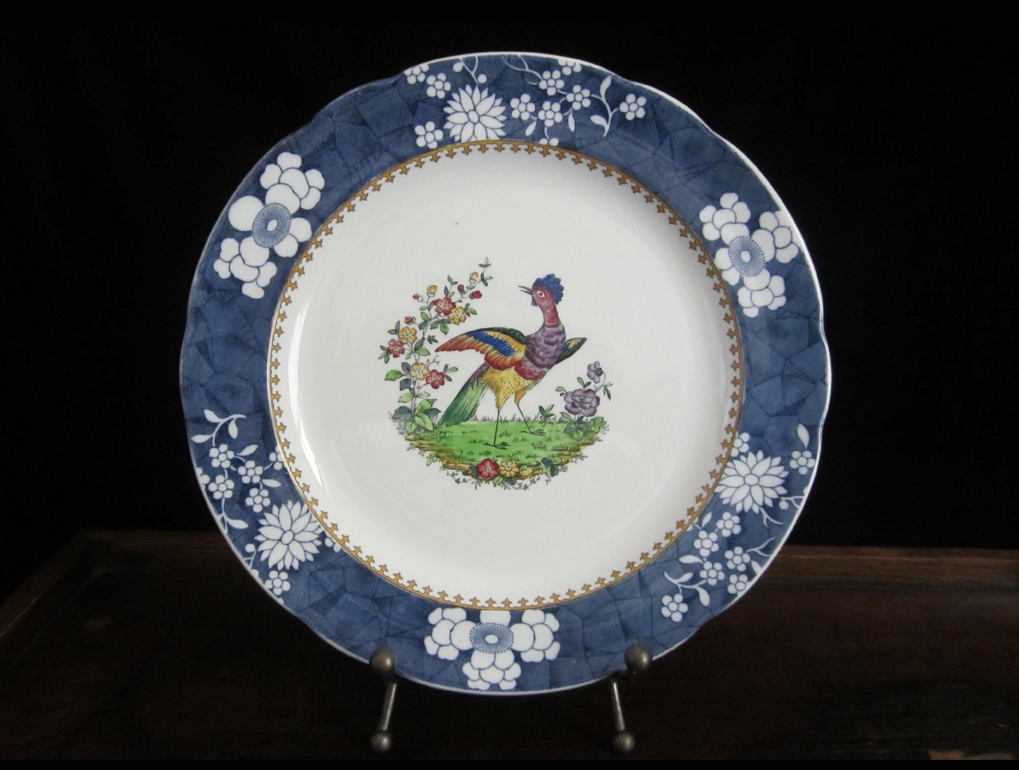 Antique Copeland Spode Dinner Plate • Vienna Bird, Cracked Ice