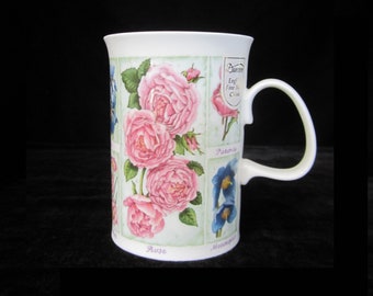 Dunoon Bone China Mug, Garden Flowers by Richard Partis • Vintage 10 Oz Classic Delicate Cup, Colorful Illustrated Different Flora • England