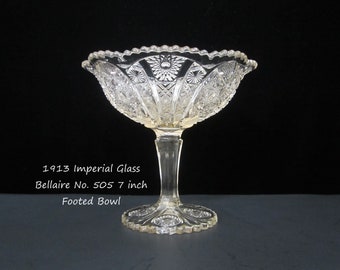 Antique Imperial Glass Footed Bowl: 1913 Bellaire Nucut EAPG Crystal Compote
