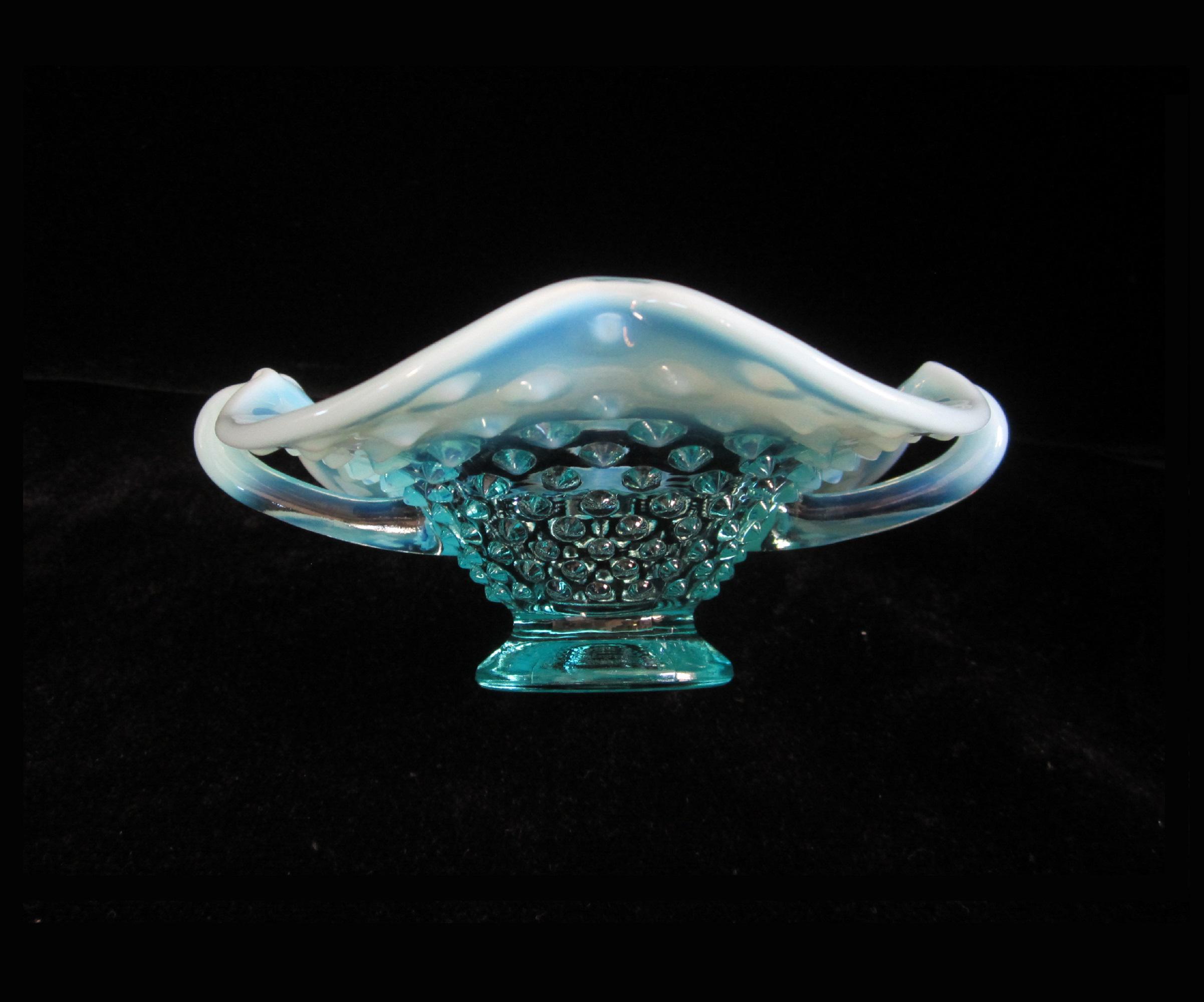 Vintage Fenton Blue Opalescent Hobnail Bonbon Bowl: 1940s Crystal