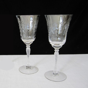 2-Pc Garland Water Goblet by Libbey • Elegant Cut Crystal Optic Bowl • Graceful Arched Stems & Leaves • Vintage 1930s Stem 9000 K9058 Signed