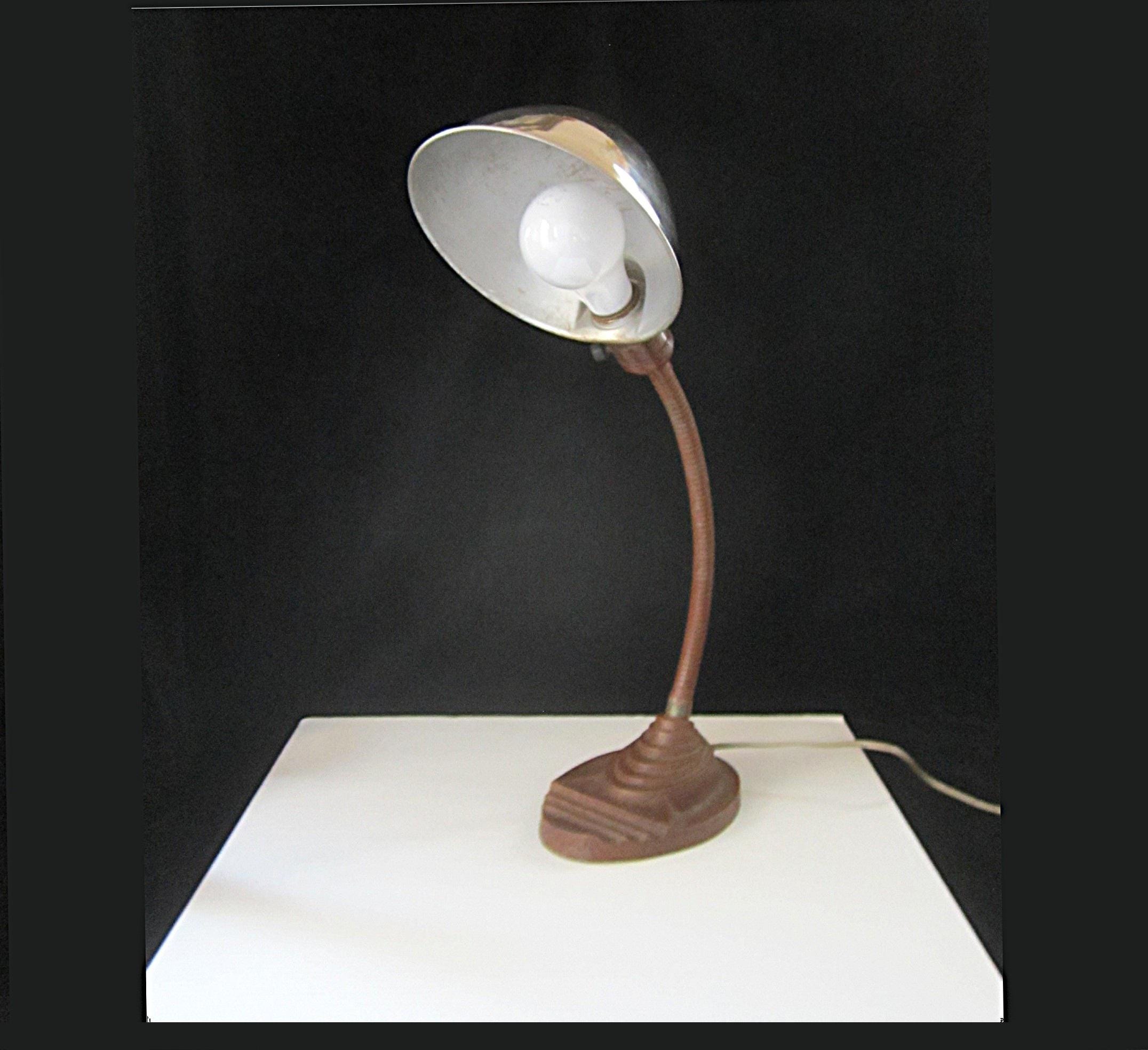Art Deco Eagle Gooseneck Desk Lamp: 1930s Industrial Table Light