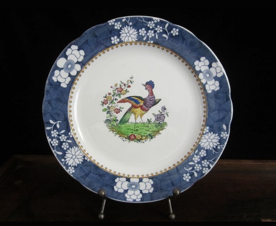 Antique Copeland Spode Dinner Plate • Vienna Bird, Cracked Ice