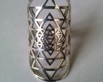 Sri Yantra ring in sterling silver - sacred geometry