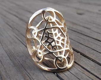 Solid Gold Metatron Ring – Sacred Geometry Cube Jewelry