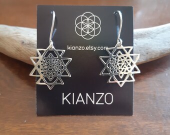 sri yantra earrings in sterling silver - sacred geometry - silver earrings