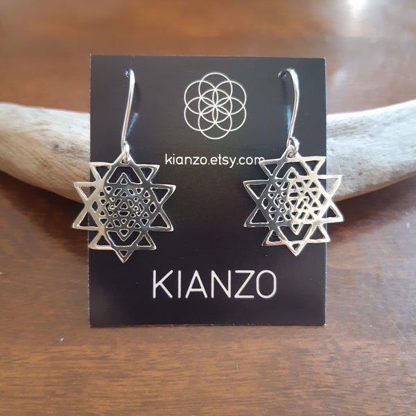 sri yantra earrings in sterling silver - sacred geometry - silver earrings