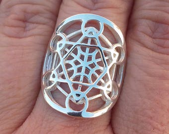 Metatron ring in sterling silver - sacred geometry - metatron's cube ring