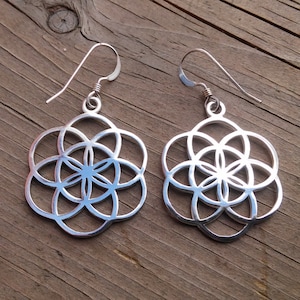 seed of life earrings in solid sterling silver - sacred geometry - flower of life earrings - silver earrings - mother&#39;s day gift