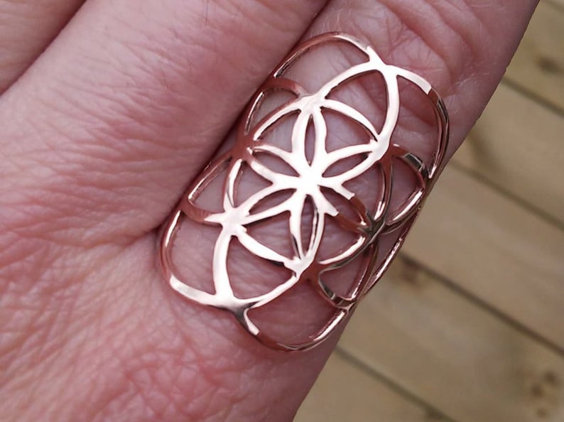 rose gold ring sacred geometry 10k seed of life ring in rose gold