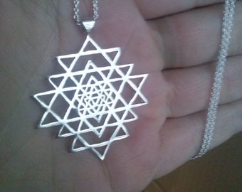 Sri Yantra pendant in sterling silver - sri yantra necklace - sacred geometry