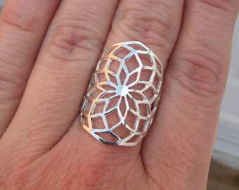 Flower of life ring - star of life ring in solid sterling silver - sacred geometry - mother's day gift