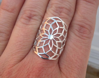 Flower of life ring - star of life ring in solid sterling silver - sacred geometry - mother&#39;s day gift