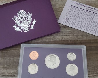 1989 USA Mint Proof Set, US Mint Coin Proof Set, Münzenset mit Acrylummantelung, 50 Cent Stück Quarter Dime Nickle & Penny