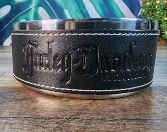 Porta-copos para garrafa de vinho Harley Davidson, tigela reciclada para comida/água de animais de estimação, couro estampado