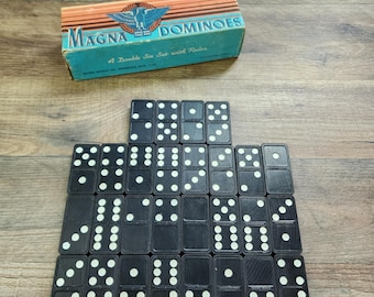 Vintage Magna Dominos Doppel Six Set mit Regeln