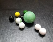 Jadeite Green Shooter Marble, Boulder, Bonker, Masher, Large Glass Marble, 1 Peltier NLR Flaming Dragon Marble, Assorted Small Marbles