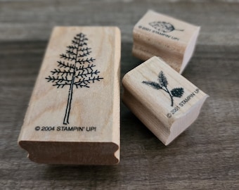 Stampin' Up ! Blocs de tampons en bois, lot de 3 tampons en bois de plantes assorties vintage, blocs de tampons en bois de petite taille