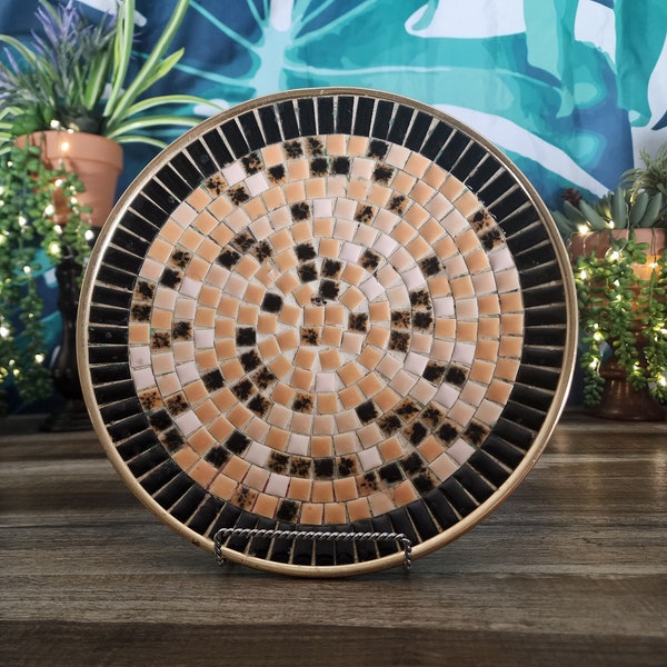 Mosaic Tile Plate, Eames Era Retro Round Dish, Mid Century Modern Patterned Tile, Art & Collectibles Decorative Plates