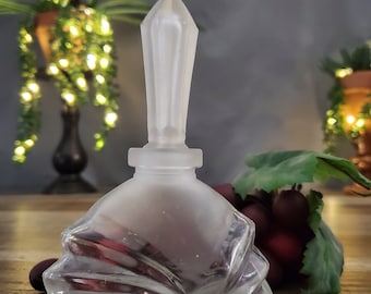 Frasco de perfume vintage de I. Rice en vidrio satinado: decoración de tocador esmerilada