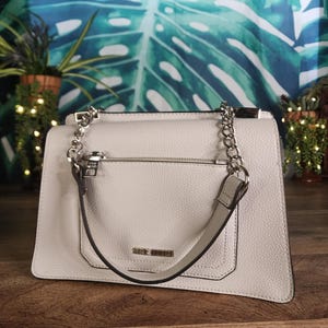 Steve Madden Grey Bloren Satchel Crossbody HandBag, Pebbled Faux Leather w/Silver Tone Hardware