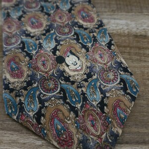 Mickey Mouse Necktie, Disney Originals Mickey Mouse Paisley Silk Necktie, Paisley Flowered Novelty Print Tie, Mickey Mouse Print Tie