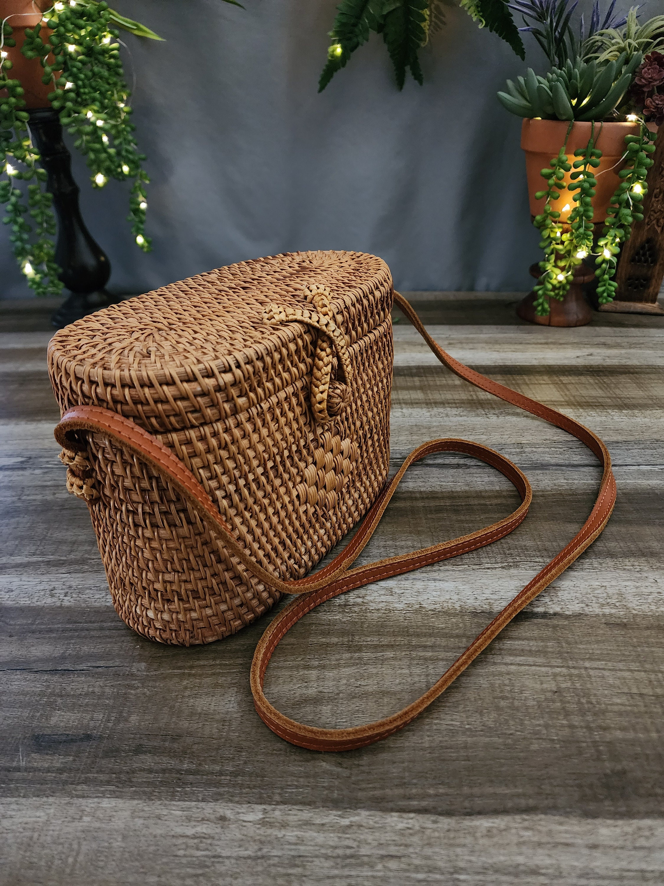 Bamboo Wicker Crossbody Bag