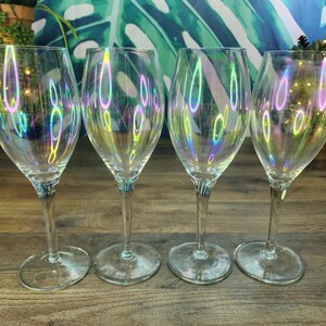 Iridescent Wine Glasses Vintage - Etsy Set of 5 iridescent vintage mid century wine goblets hand blown optic tops display picture 1