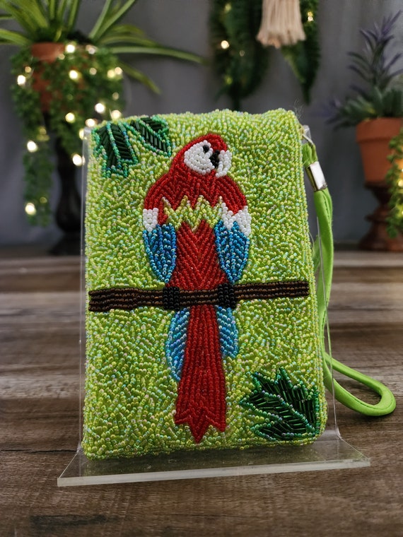 Parrot Coin Purse, Beaded Change Purse, Glass Bead