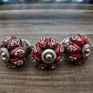 Vintage Ceramic Cabinet Knobs: Hand-Painted Drawer Pulls, Set of 3