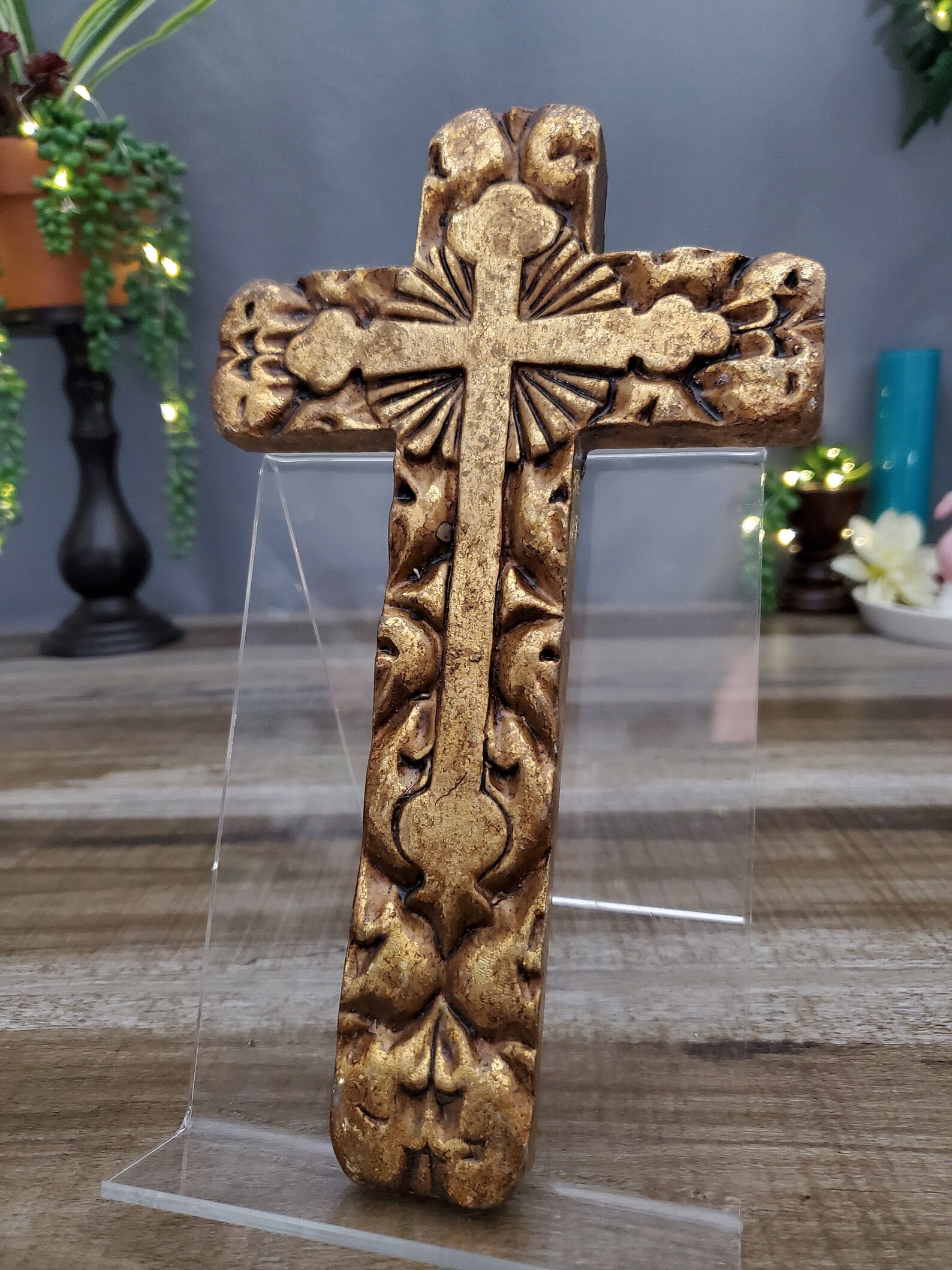 Plaster Cross Greek Orthodox Cross in Gold Religious Wall Etsy