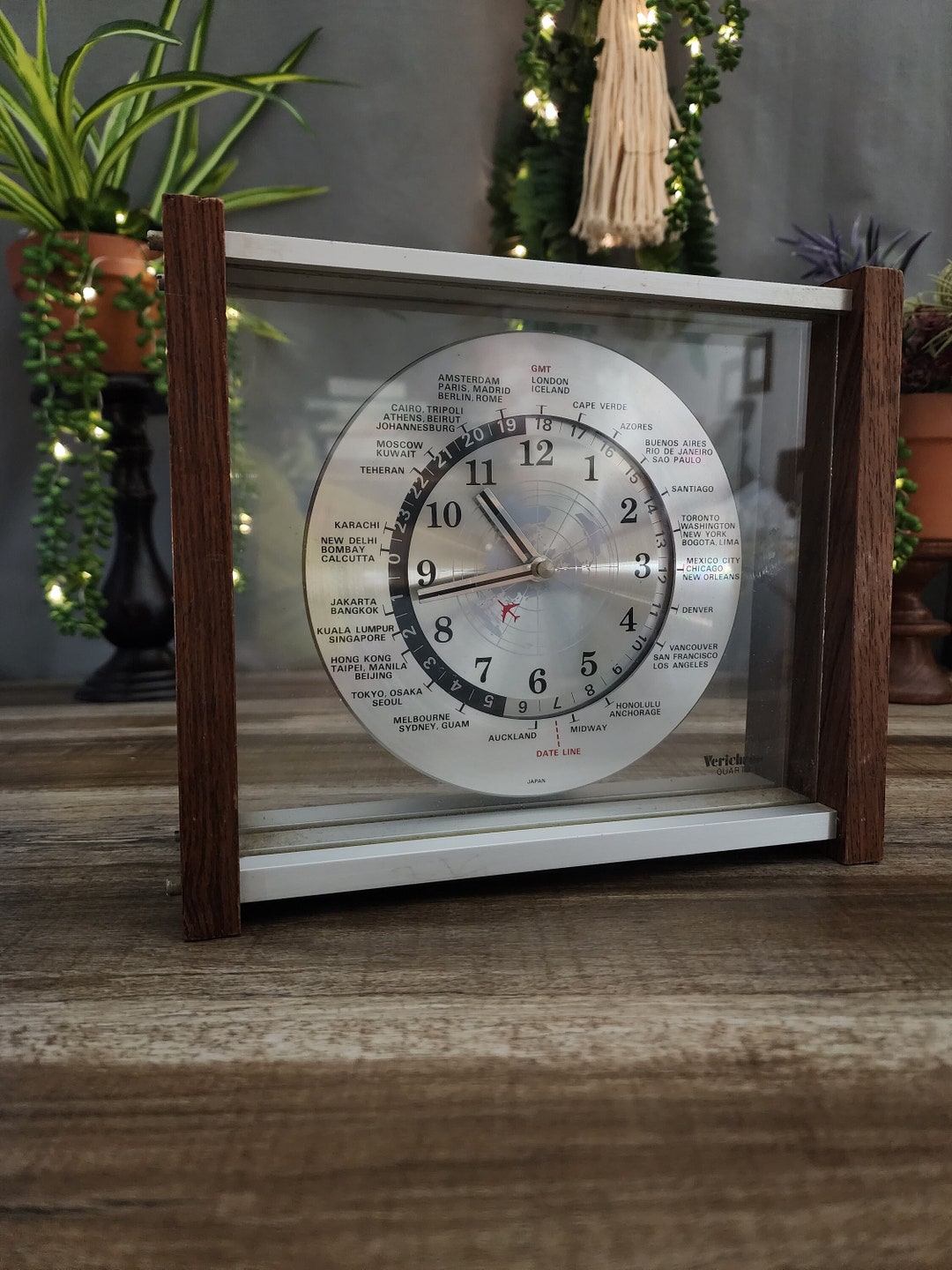 Verichron Quartz Clock, Vintage Verichron GMT World Time Quartz Mantel