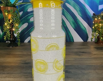 Vintage Pyrex Juice Carafe w/Lemon Print, Tall Neck Lemonade Carafe