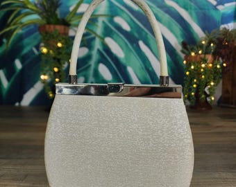 Vintage La Regale Jacquard Evening Purse: Shimmery White Handbag