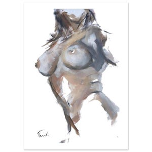 Poster fine art di uno schizzo ad olio, mezzo busto in torsione - Poster in carta semilucida premium