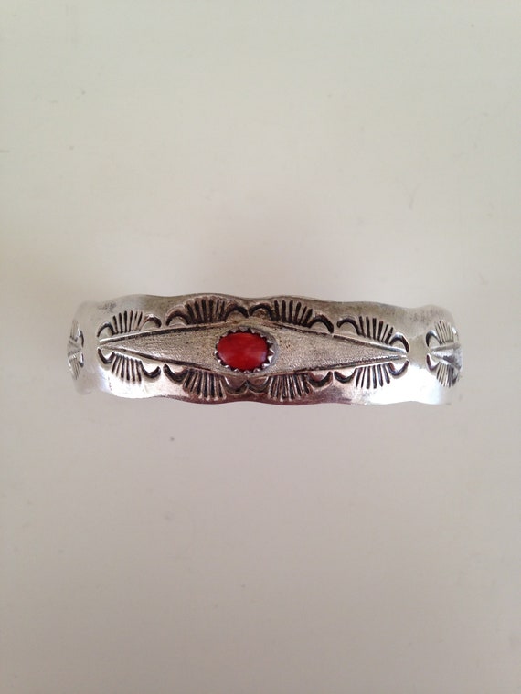 Handmade signed sterling silver and coral cuff bra