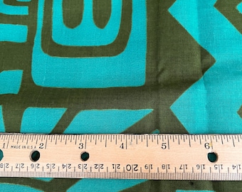 Hawaiin cotton vintage teal and olive fabric from the 1960s