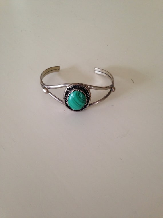 Signed sterling malachite cuff bracelet Gem